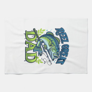 Reel Great Dad Bass Fishing Vintage Vector Design_ Kitchen Towel