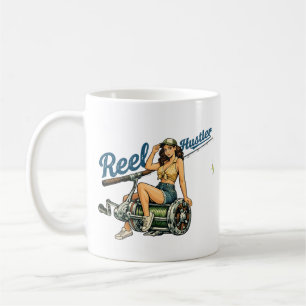 Reel Hustler Retro Fishing Pin-Up Funny Fish Coffee Mug