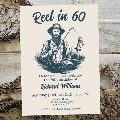 Reel in 60 Vintage Fisherman at Lake 60th Birthday