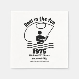 Reel in the Fun Modern Fisherman 50th Birthday Napkins