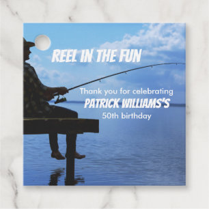 Reel in the Fun Sunset Fisherman 50th Birthday Favor Tags