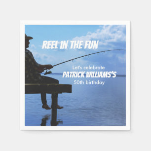 Reel in the Fun Sunset Fisherman 50th Birthday Napkins