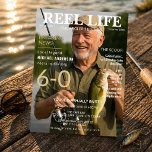Reel Life Fishing Magazine 60th Birthday Party  Invitation<br><div class="desc">Celebrate a milestone birthday with this bold and playful fishing-themed invitation, styled like a vintage magazine cover. Featuring the headline “Reel Life: The Angler’s Edition, ” this design spotlights the guest of honor as the legendary fisherman reeling in the big 6-0. With fun headlines like “Gone fishin’ — for birthday...</div>