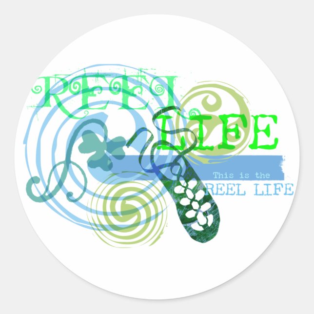 Reel Life in Blue Classic Round Sticker (Front)