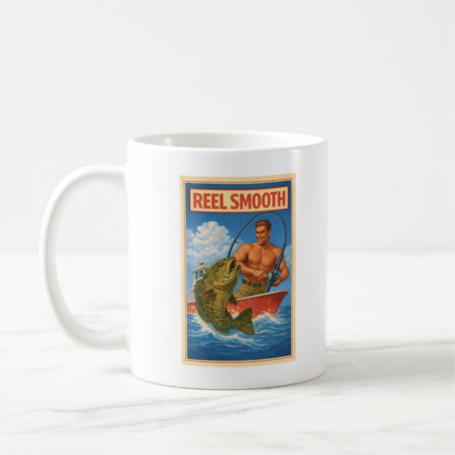 Reel Smooth Fisherman Retro Nautical Grouper Fish Coffee Mug (Left)