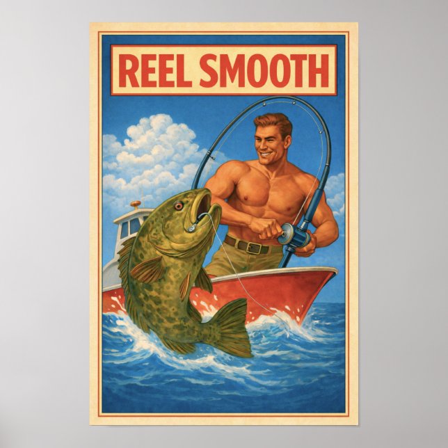 Reel Smooth Retro Grouper Fisherman | Angler Art Poster (Front)