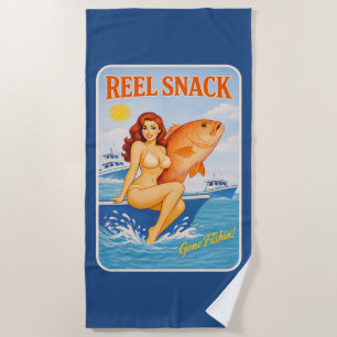 Reel Snack Retro Pin-Up Red Snapper Fishing Boater Beach Towel