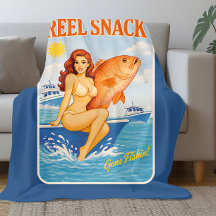 Reel Snack Retro Pin-Up Red Snapper Fishing Boater Fleece Blanket