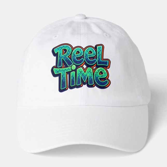 Reel Time Fishing Funny Pun Gift for Fisherman Hat (Front)