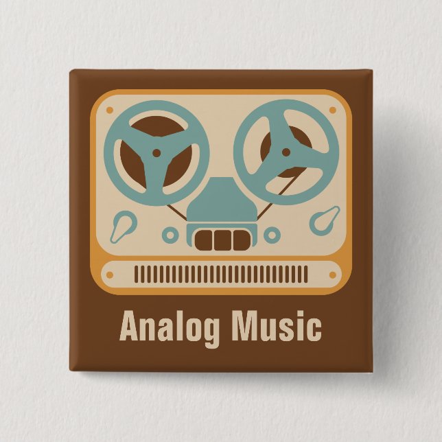 Reel to Reel ❝Analog Music❞ Tape Recorder Pinback Button (Front)