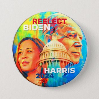 Reelect Biden Harris 2024 Button by elfyboy at Zazzle