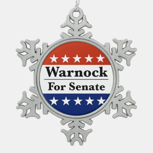 Reelect Raphael Warnock to US Senate 2022 Snowflake Pewter Christmas Ornament