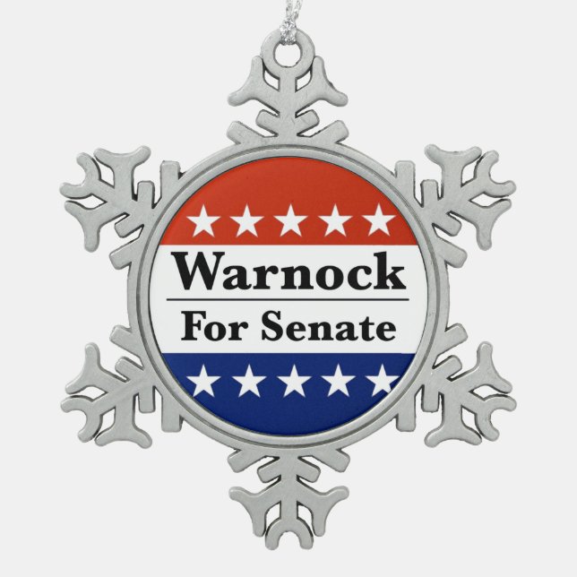 Reelect Raphael Warnock to U.S. Senate 2022 Snowflake Pewter Christmas Ornament (Front)
