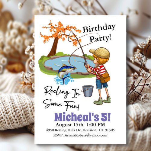 Reeling In Fun Fishing Boy Birthday  Invitation