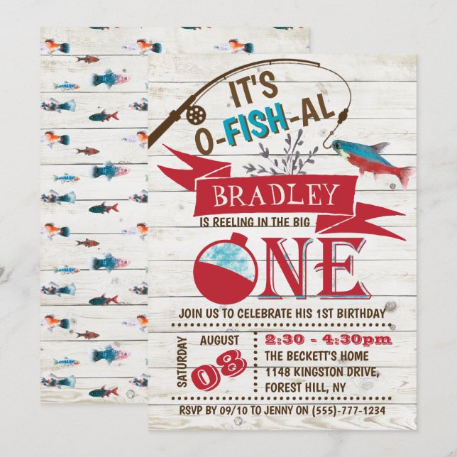 Reeling In The Big One Fishing 1st Birthday Invitation (Front/Back)
