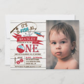 Reeling In The Big One Fishing 1st Birthday Photo Invitation (Front)