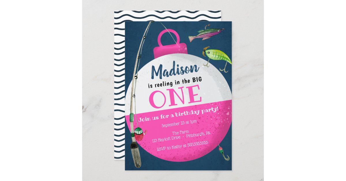 The Big One Girls Fishing 1st First Birthday Party Invitation | Zazzle