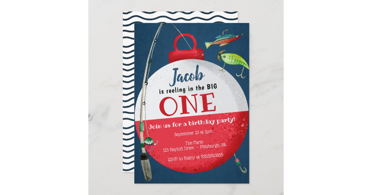 Reeling in the big ONE Fishing First Birthday Invitation | Zazzle