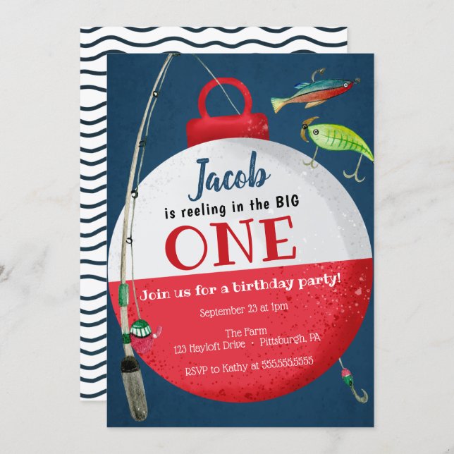Reeling in the big ONE Fishing First Birthday Invitation (Front/Back)