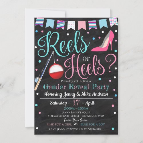 Reels or Heels Gender Reveal Party Invitation