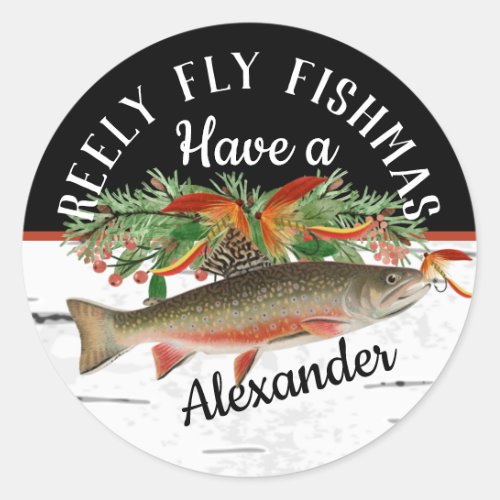  Reely Fly Fishmas  Fishing Christmas  Classic Round Sticker