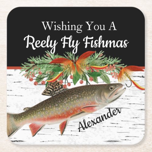  Reely Fly Fishmas  Fishing Christmas empty Small  Square Paper Coaster