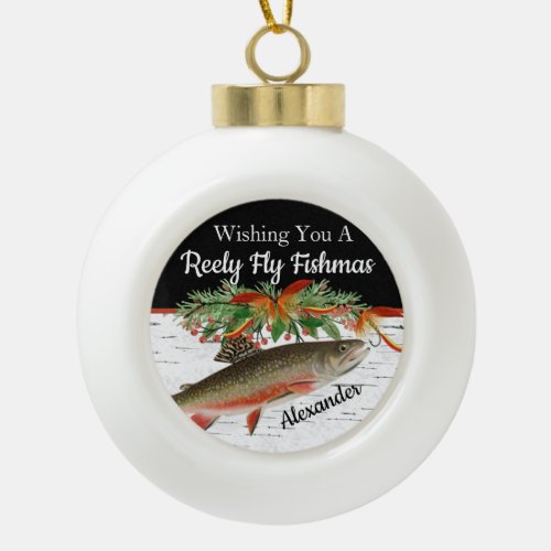  Reely Fly Fishmas  Fishing Christmas heart Orname Ceramic Ball Christmas Ornament