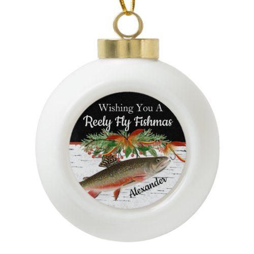 Reely Fly Fishmas  Fishing Christmas heart Orname Ceramic Ball Christmas Ornament