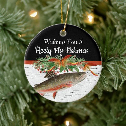  Reely Fly Fishmas  Fishing Christmas heart Orname Ceramic Ornament