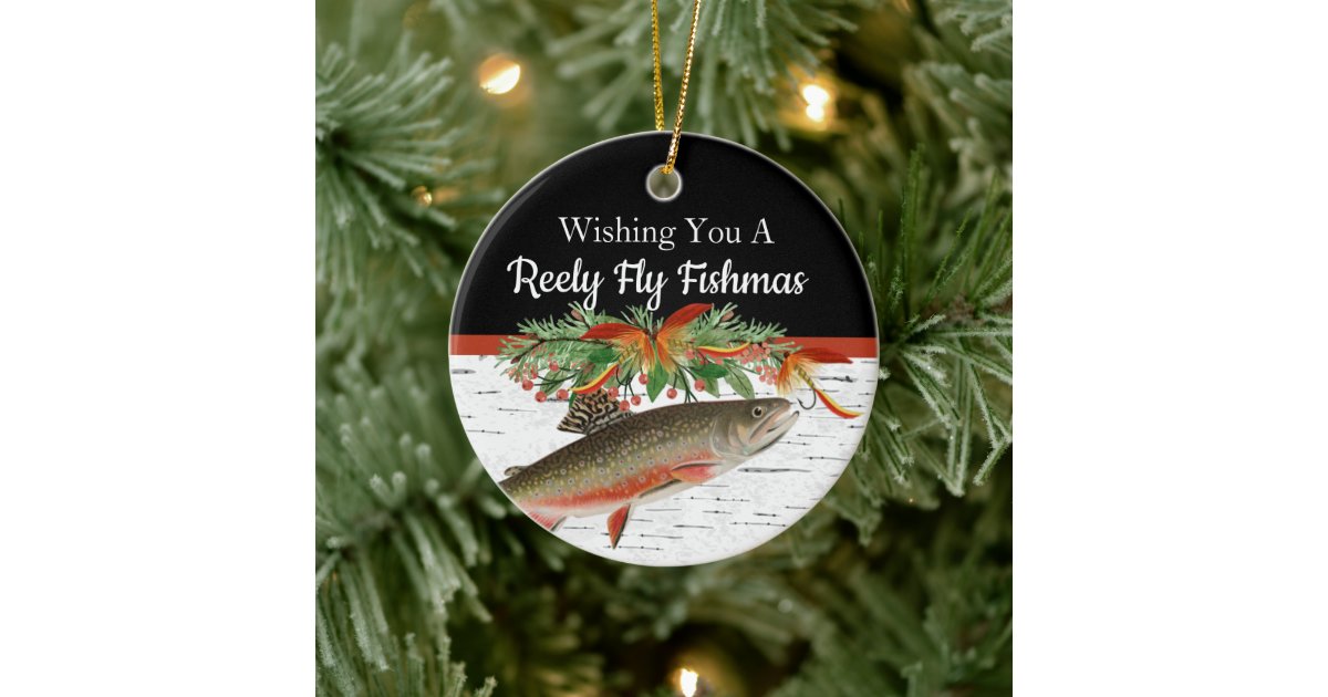 Reely Fly Fishmas Fishing Christmas heart Orname Ceramic Ornament