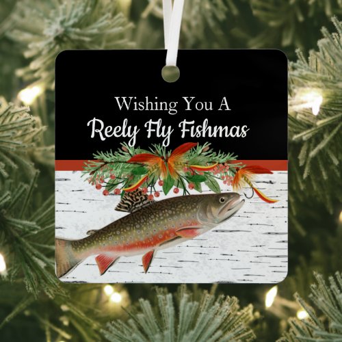  Reely Fly Fishmas  Fishing Christmas heart Orname Metal Ornament