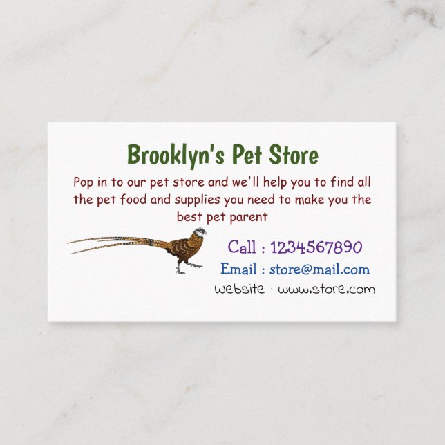 Reeves's pheasant bird cartoon illustration business card (Front)
