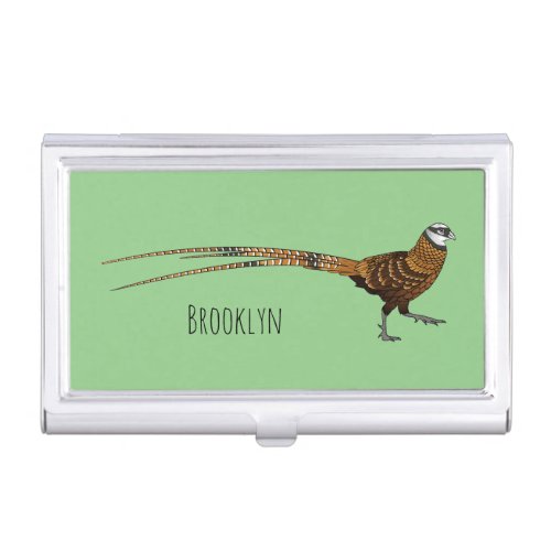 Reevess pheasant bird cartoon illustration  business card case