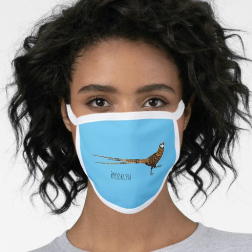 Reevess pheasant bird cartoon illustration  face mask