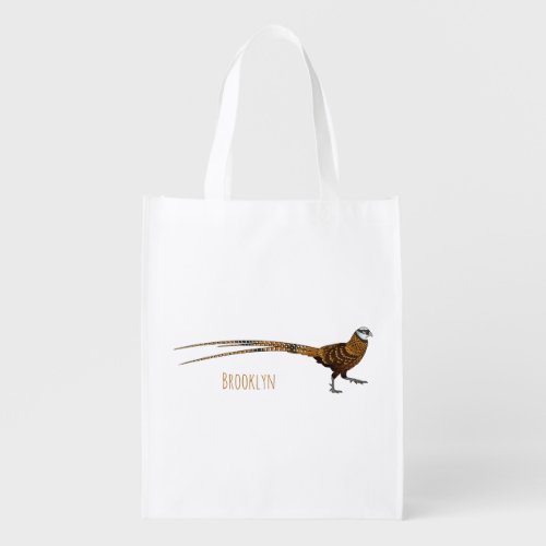 Reevess pheasant bird cartoon illustration  grocery bag