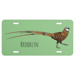 Reeves's pheasant bird cartoon illustration license plate