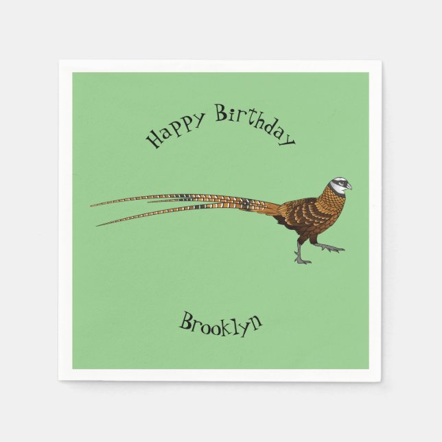 Reeves's pheasant bird cartoon illustration  napkins (Front)