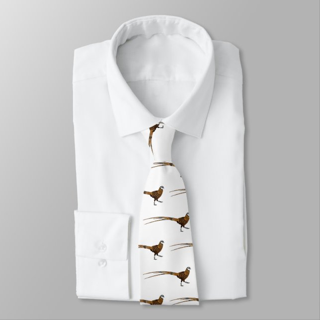 Reeves's pheasant bird cartoon illustration neck tie (Tied)