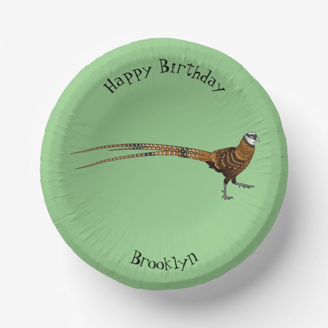 Reeves's pheasant bird cartoon illustration  paper bowls (Front)