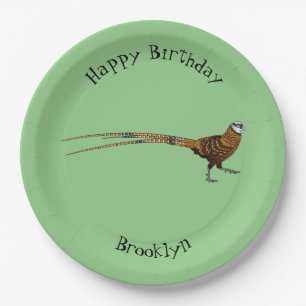 Reeves's pheasant bird cartoon illustration paper plates