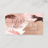 Refer A Beauty Pink Gold Beauty Hand Nail Referral Business Card (Front)