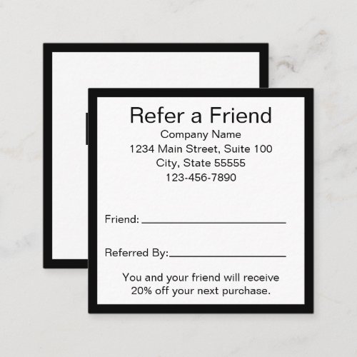 Refer A Friend Black and White Business Template Referral Card