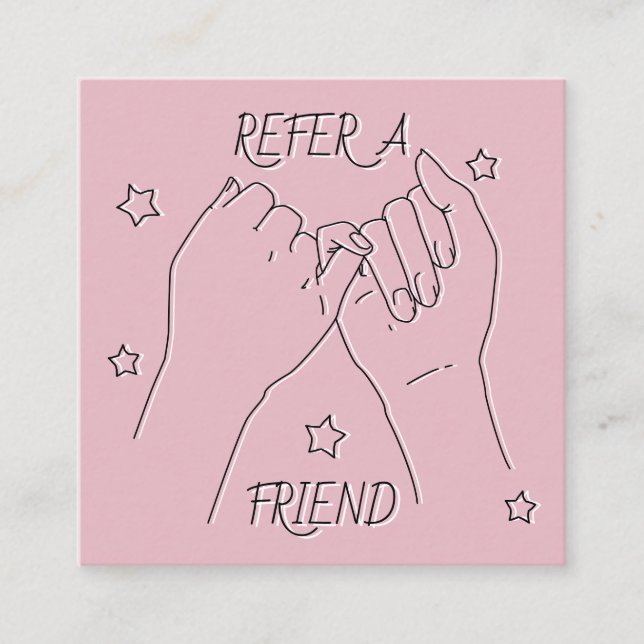 Refer a friend blush pink cute hands illustration referral card (Front)