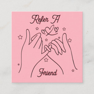 Refer a friend blush Pink cute hands illustration Square Business Card