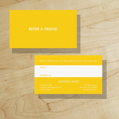 Refer a Friend  Bold Bright Golden Yellow Minimal Business Card