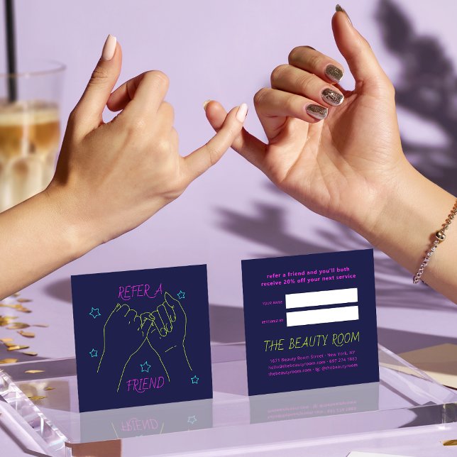 Refer a friend bright neon cute hands illustration referral card (Refer a friend bright neon cute hands illustration)