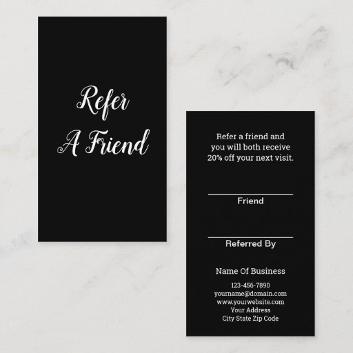 Customizable Refer A Friend Business Referral Business Cards