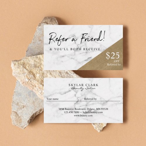 Refer A Friend Elegant Marble  Gold Referral Business Card