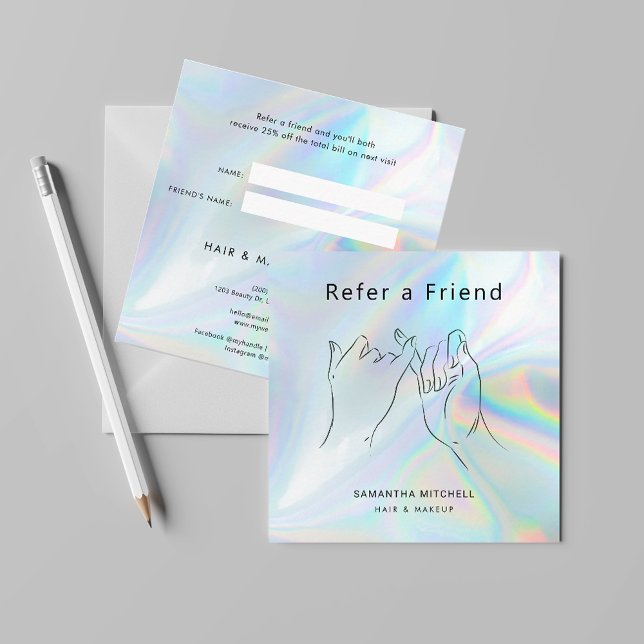 Refer a Friend Holographic Beauty and Makeup Referral Card (Refer A Friend Yoga Holographic Business Square Card)