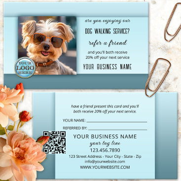 Refer a Friend Logo QR Code Photo Dog Walker Referral Card